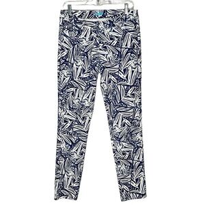 J. McLaughlin Blue/White Oraganic Leaf Print Stretchy Straight Leg Jeans Sz 8